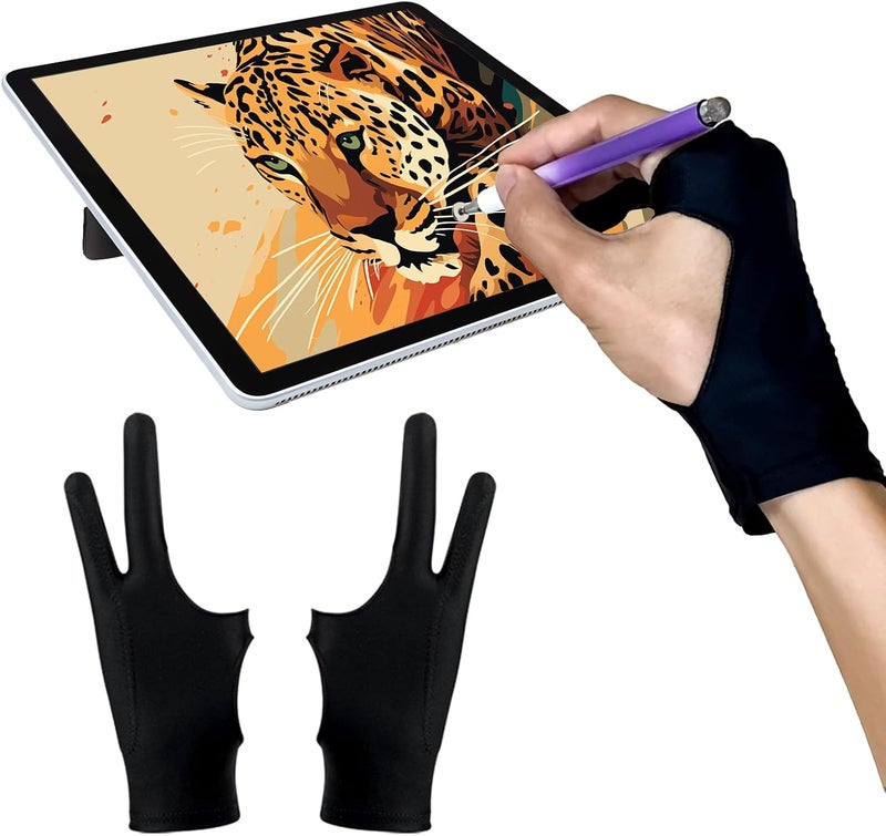 AmberVec Drawing Glove Right Left Hand, Palm Rejection Digital Art Glove for Tablet iPad, Sketching Drawing Gloves with Two Finger, Gifts for Animators and Digital, Artists, [2 Pack] Size M - Image 1